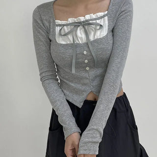 Balletcore Layered Ribbon Shirring T Shirt