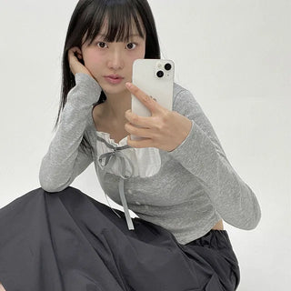 Balletcore Layered Ribbon Shirring T Shirt