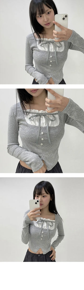 Balletcore Layered Ribbon Shirring T Shirt