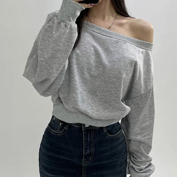 Crop Unbalanced Off Shoulder Man to Man