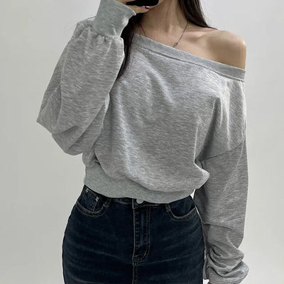 Crop Unbalanced Off Shoulder Man to Man