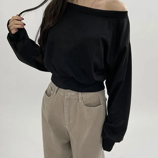 Crop Unbalanced Off Shoulder Man to Man