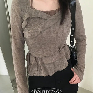 Slin Halter Neck Frill Long Sleeve
