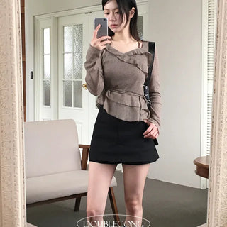 Slin Halter Neck Frill Long Sleeve