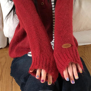 Butterbar gradation button patch round henley neck wool knit