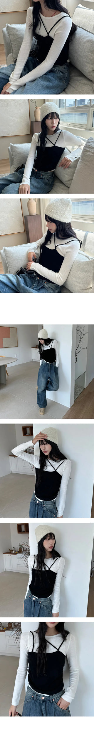 Wabe String Golji Layered Knit T Shirt