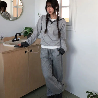 Mitsu Color Block Stripe Fleece Hooded T Shirt