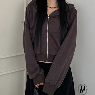 Canar Stripe Hooded Crop Zip Up
