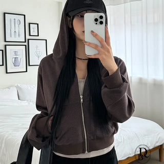 Canar Stripe Hooded Crop Zip Up