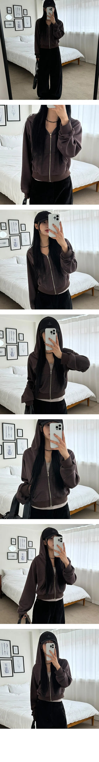 Canar Stripe Hooded Crop Zip Up