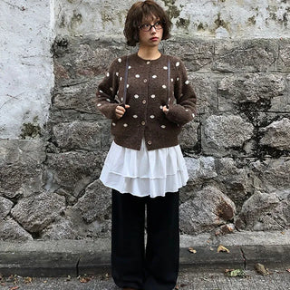 Peekaboo Dot Round Knit Cardigan