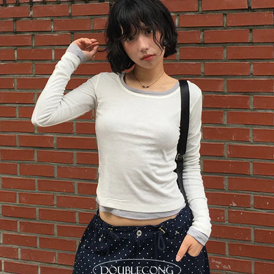 See through U neck inner long sleeved T shirt