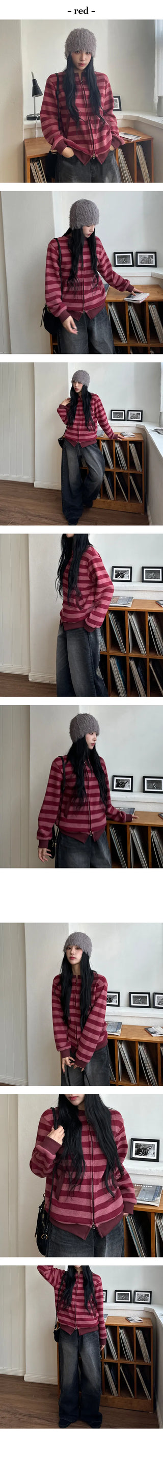 Ruffle Single breasted Fleece Knit Zip Up