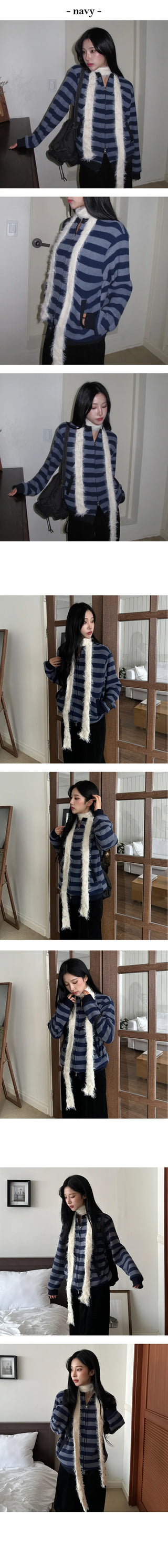 Ruffle Single breasted Fleece Knit Zip Up