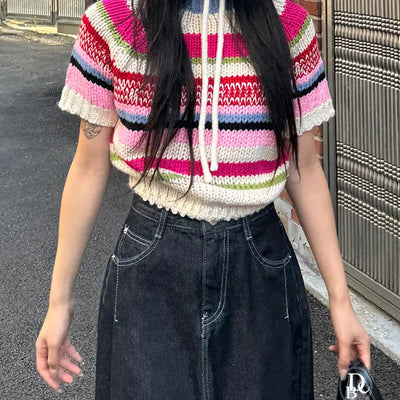 Crepe Color Crop Short Sleeve Knit