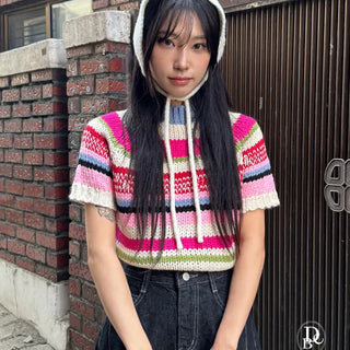 Crepe Color Crop Short Sleeve Knit