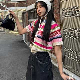 Crepe Color Crop Short Sleeve Knit