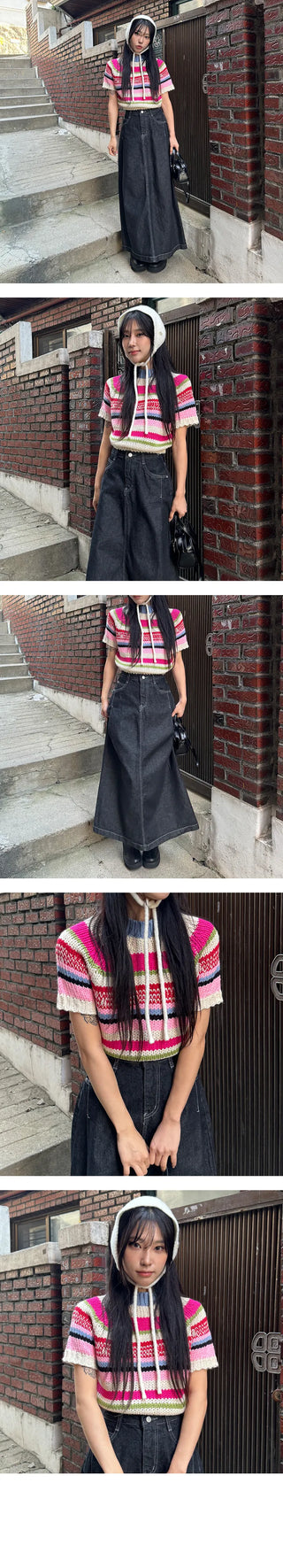 Crepe Color Crop Short Sleeve Knit