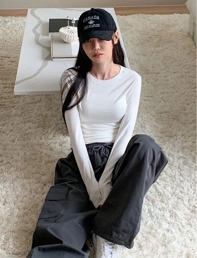 Span Basic Round Long Sleeve T Shirt