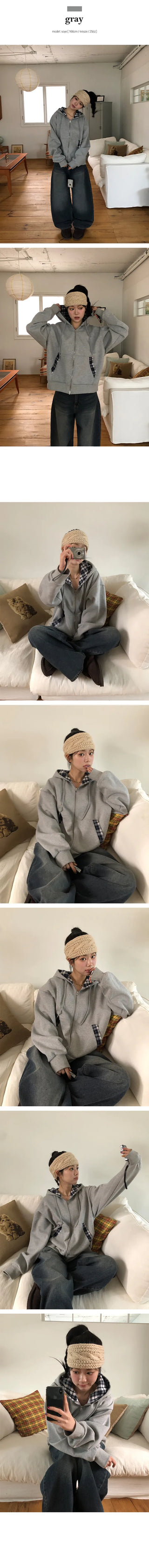 Orb Color Block Check Fleece Hooded Zip Up