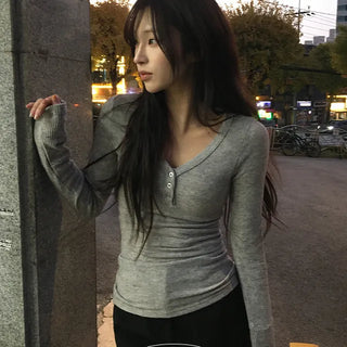 Forty Slim Angora Mix Henley Neck T shirt
