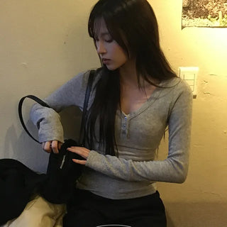 Forty Slim Angora Mix Henley Neck T shirt