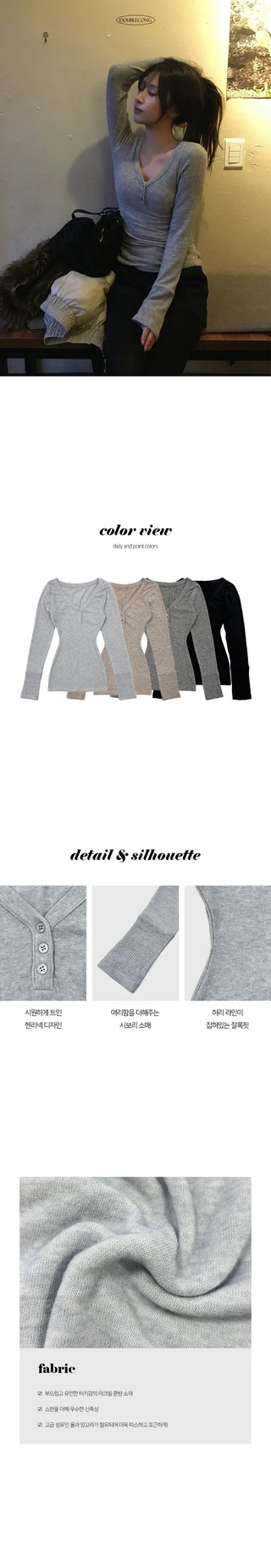 Forty Slim Angora Mix Henley Neck T shirt