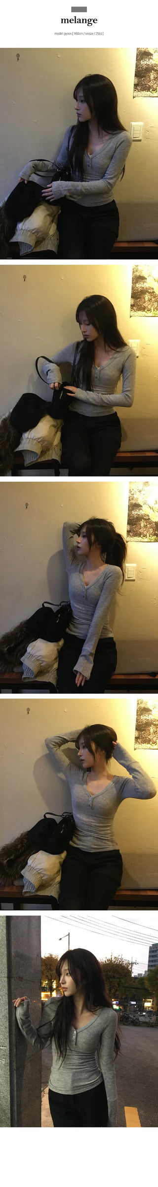Forty Slim Angora Mix Henley Neck T shirt