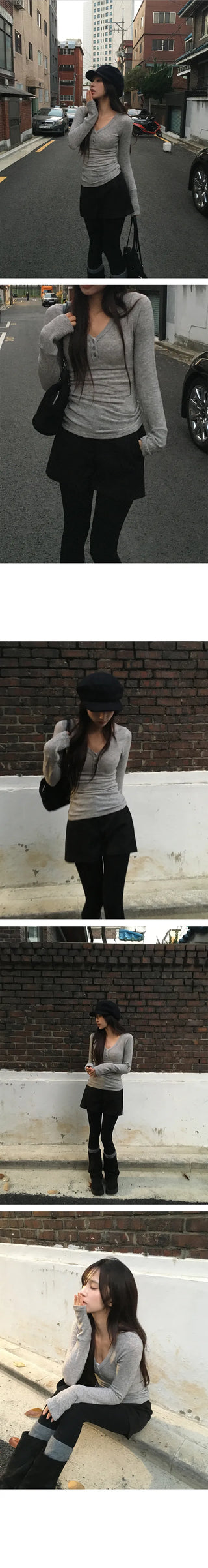 Forty Slim Angora Mix Henley Neck T shirt