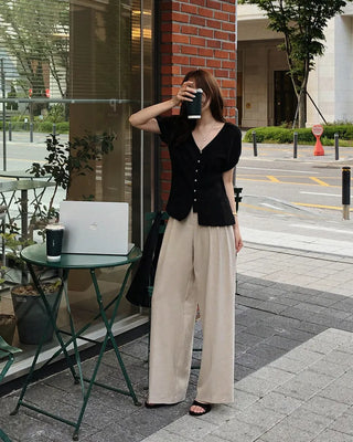 Strappy short-sleeved blouse