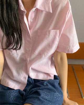 Summer Loose Fit Striped Short-Sleeve Shirt