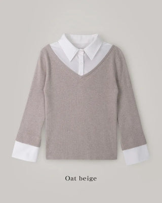 Extremely popular in Korea! Shirt-layered knit / 5 colors