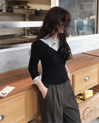 Extremely popular in Korea! Shirt-layered knit / 5 colors