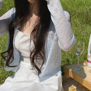 Cropped sheer ribbed V-neck cardigan