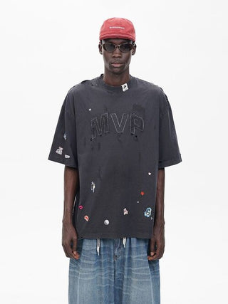 [MASONPRINCE] Damage-Effect Playful T-Shirt