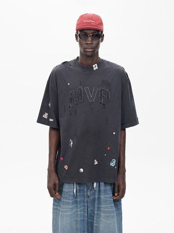 [MASONPRINCE] Damage-Effect Playful T-Shirt