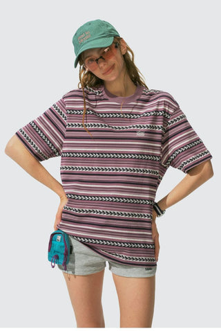 [Monterest] Cotton Totem Stripe Embroidered Tee