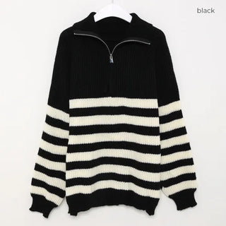 Half-zip striped knit