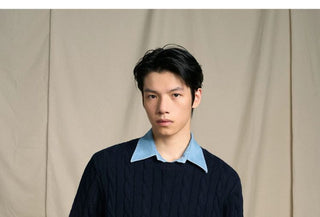 [CULTUM] Ivy Style Cable Knit Crewneck Sweater