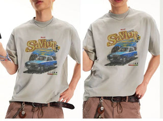 [Monterest] Washed Car Print Relaxed Fit Tee