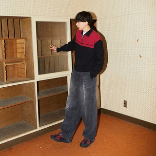 Washed balloon denim pants