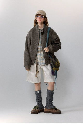 [Monterest] Wool Blend Stand Collar Harrington Jacket