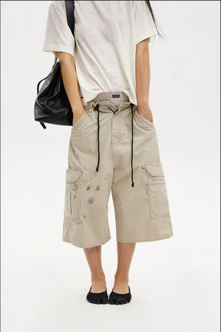 [MASONPRINCE] Distressed Cargo Capri Shorts