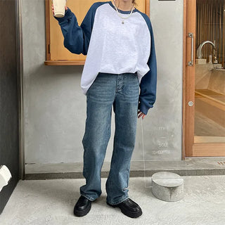 Brushed wide denim pants