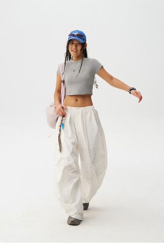 [Monterest] Cutout Embroidery Slim Fit Crop Tee
