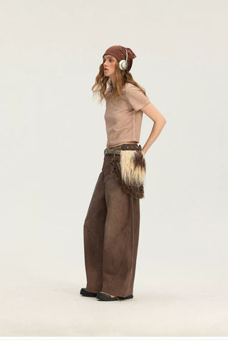 [Monterest] Washed Curved Seam Wide Leg Pants