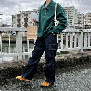 Oversized Half-Zip Color Sweatshirt