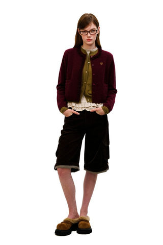 [Moromoro2] Distressed Plaid Corduroy Cargo  Pants