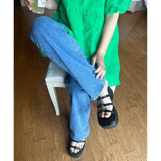 Heart-patterned denim pants