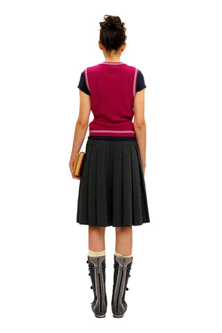 [Moromoro2] Cable Knit Bow Detail V-Neck  Vest